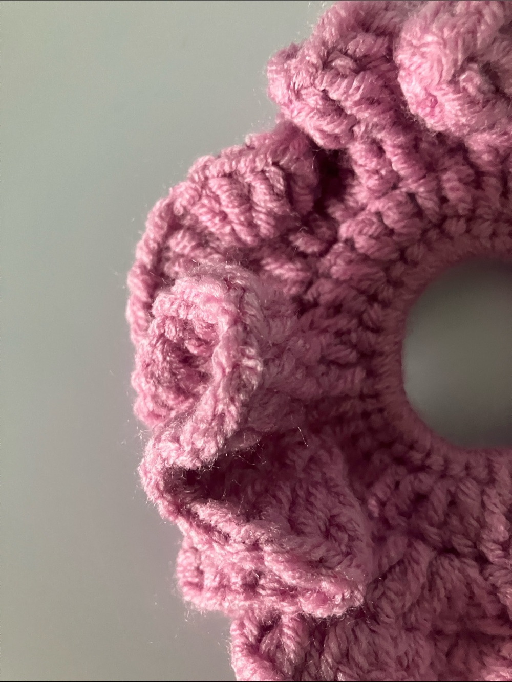 Handmade Pink Crochet Ruffle Hair Scrunchie - Picture 2 of 3